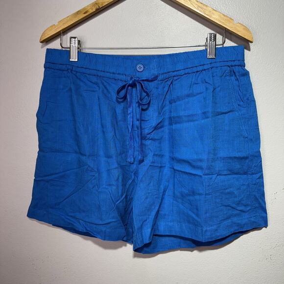 CY Fashion Shorts Women’s 1XL Blue Linen Drawstring Elastic Waist Casual Pockets - Picture 1 of 9